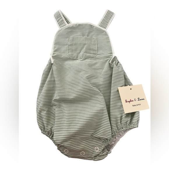 sophie & lucas Other - NWT Sophie & Lucas Vintage Green & White Stripe Overalls size 3 months